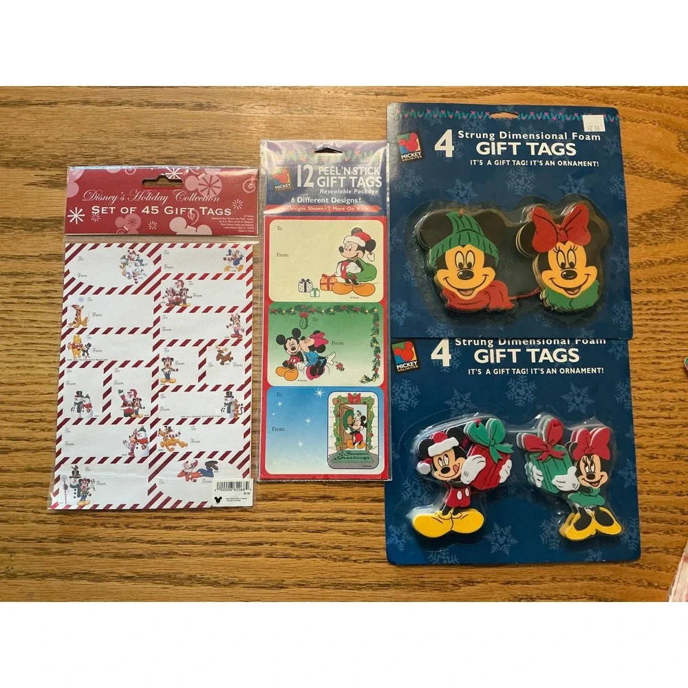 Vintage Disney Christmas Gift Tags Lot Mickey Minnie 45ct 12ct Foam Ornaments